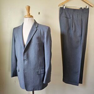 Vintage 50s 2 PC Towncraft Blue Striped Wool Suit Pleated Drop Loop Pants 44R/32